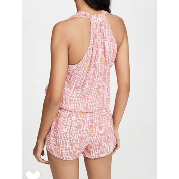 NWT Poupette St. Barth pink maze print Elsie pom pom romper - Picture 3 of 6